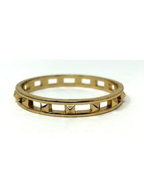 Gold Tone Pyramid Stud Hinged Bangle Bracelet 7"